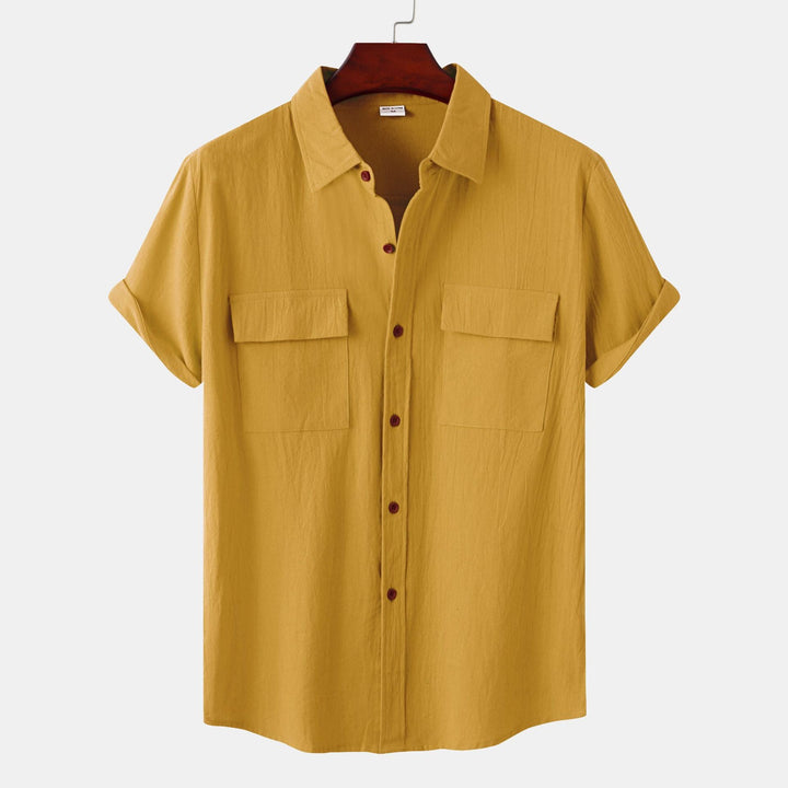 OLIVIER ROSSI PARIS | Camicia a maniche corte da uomo in cotone e lino tinta unita