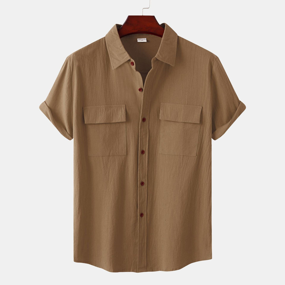 OLIVIER ROSSI PARIS | Camicia a maniche corte da uomo in cotone e lino tinta unita