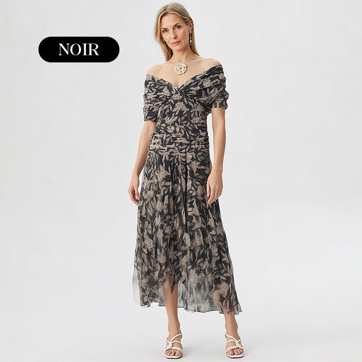 Vente chaude 58% de réduction | Robe imprimée à col V hors épaule pour femmes