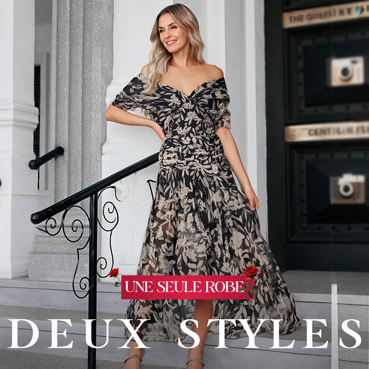 Vente chaude 58% de réduction | Robe imprimée à col V hors épaule pour femmes