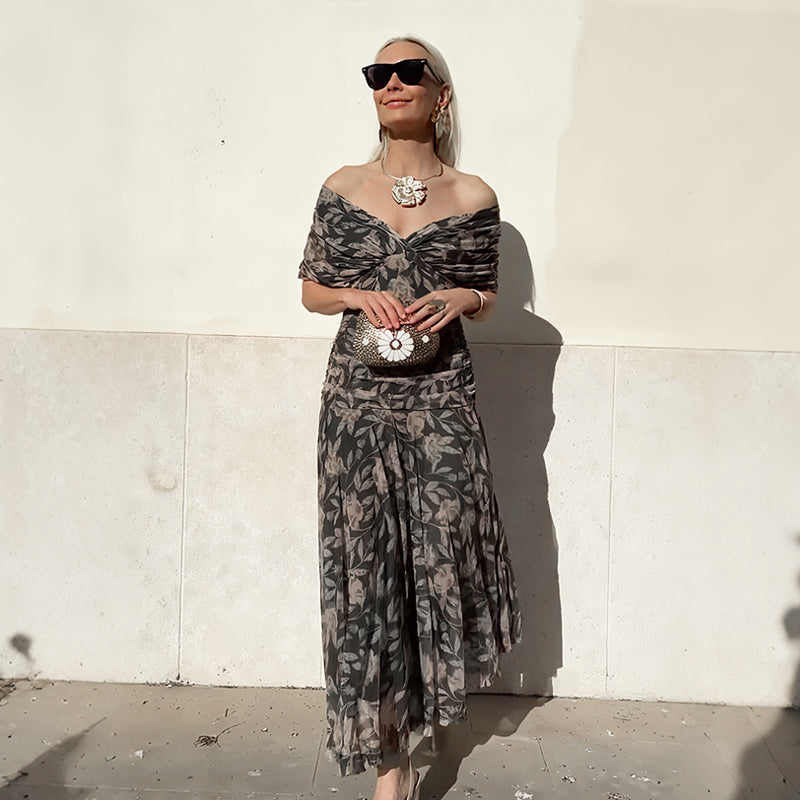 Vente chaude 58% de réduction | Robe imprimée à col V hors épaule pour femmes