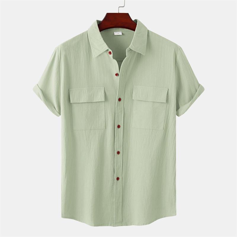 OLIVIER ROSSI PARIS | Camicia a maniche corte da uomo in cotone e lino tinta unita