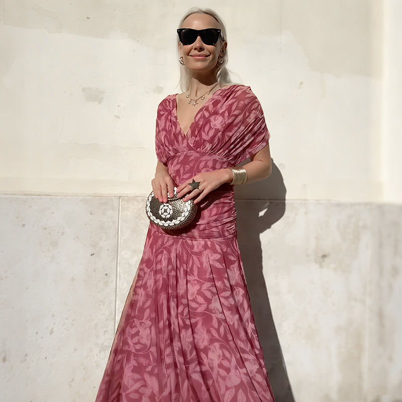 Vente chaude 58% de réduction | Robe imprimée à col V hors épaule pour femmes