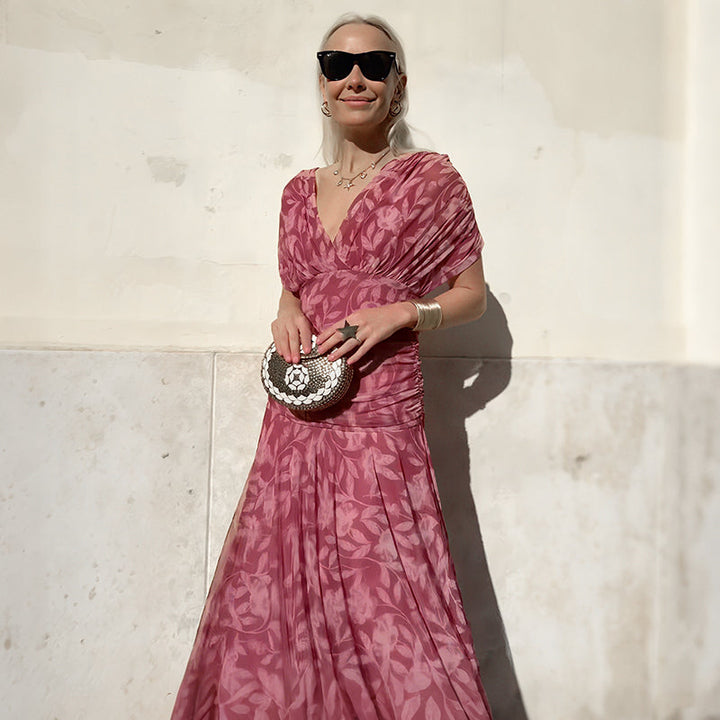 Vente chaude 58% de réduction | Robe imprimée à col V hors épaule pour femmes
