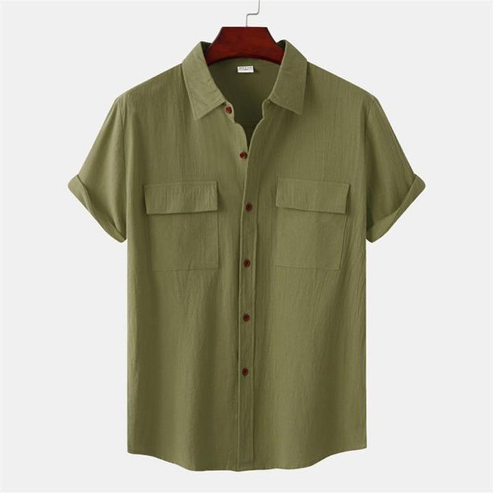 OLIVIER ROSSI PARIS | Camicia a maniche corte da uomo in cotone e lino tinta unita