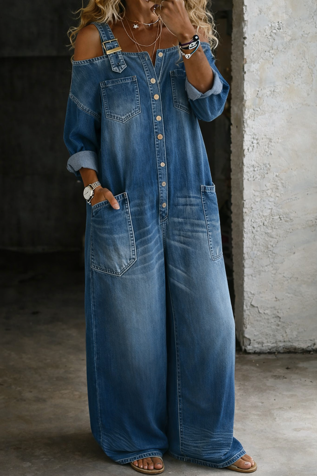 Sophia · Combinaison Denim Épaules Dénudées