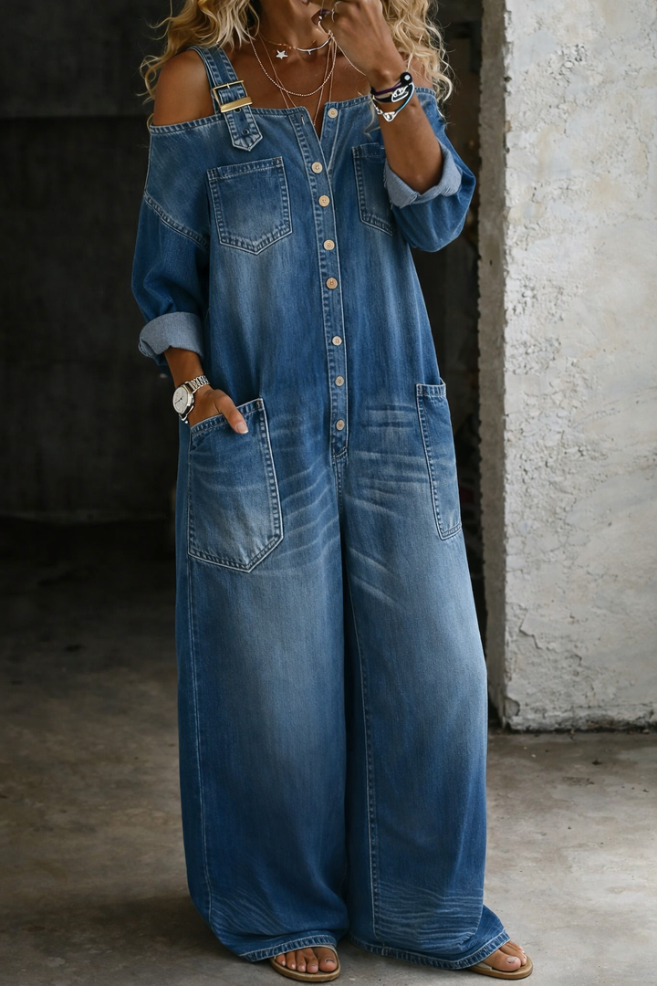 Sophia · Combinaison Denim Épaules Dénudées