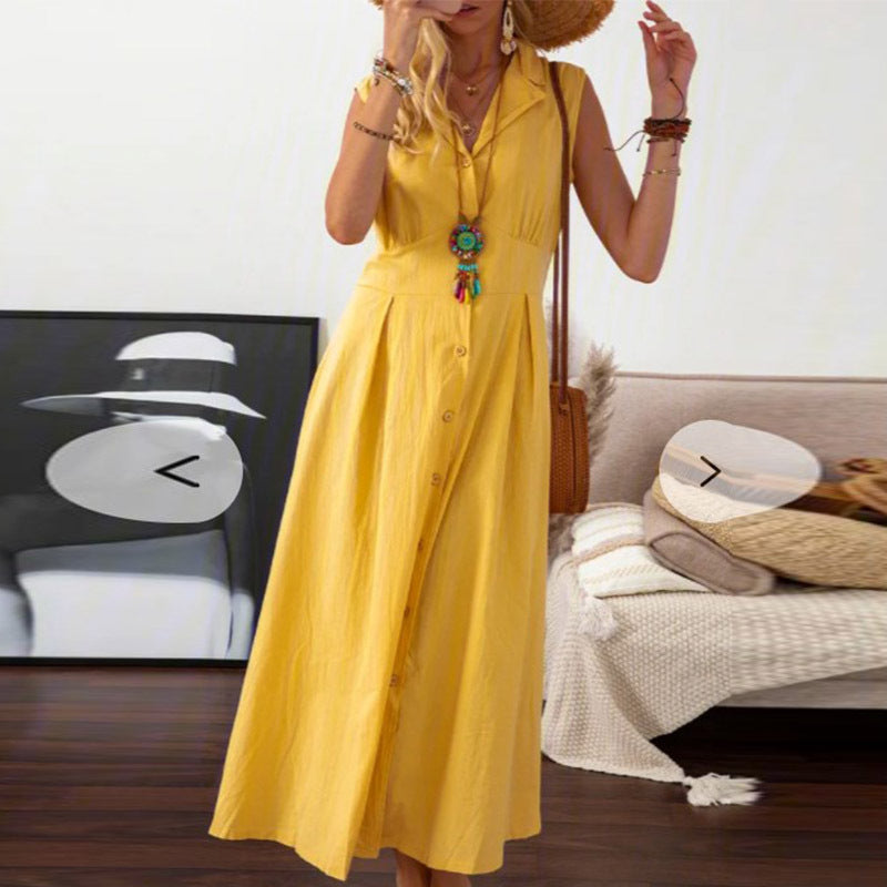 Vintage Solid Colour Cotton and Linen A-line Dress