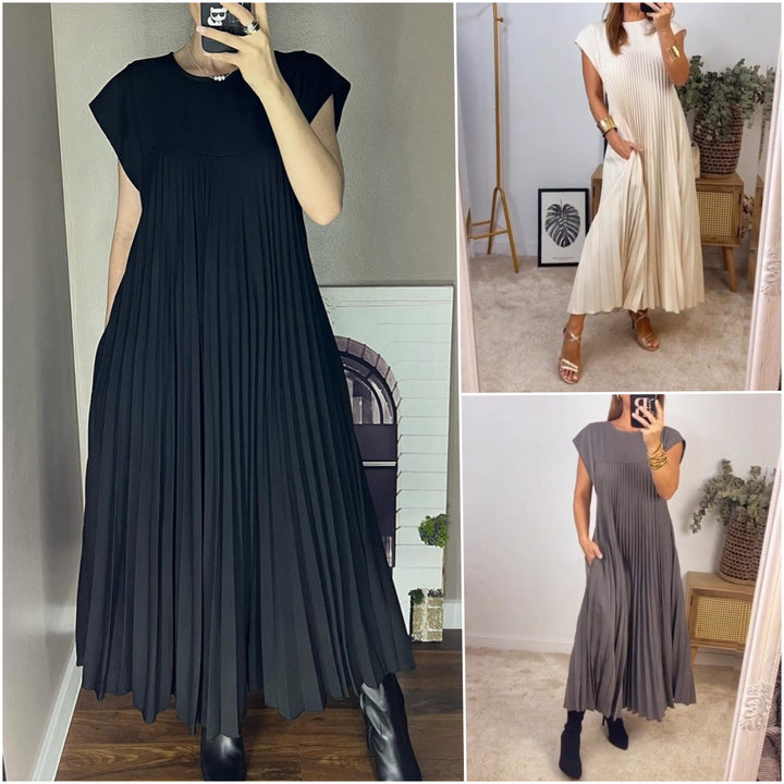 Robe élégante plissée unie sans manches