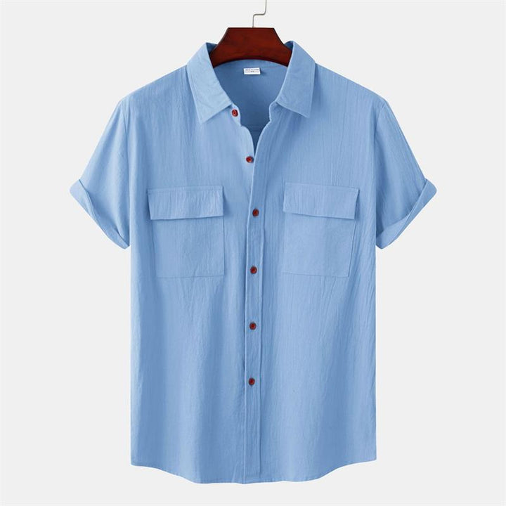 OLIVIER ROSSI PARIS | Camicia a maniche corte da uomo in cotone e lino tinta unita
