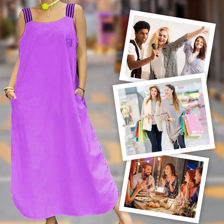 Robe décontractée en coton et lin à larges bretelles de couleur unie