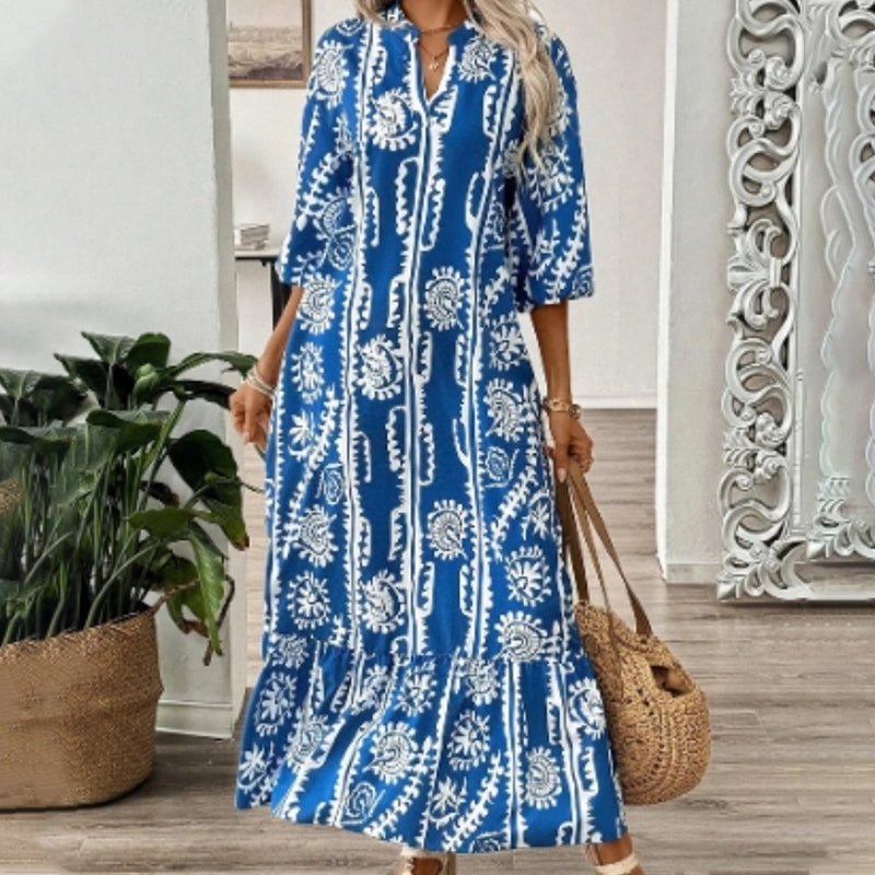 Robe ample élégante à imprimé col en V pour femme