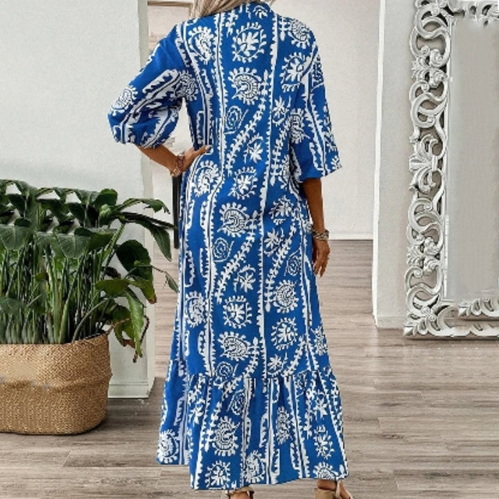 Robe ample élégante à imprimé col en V pour femme