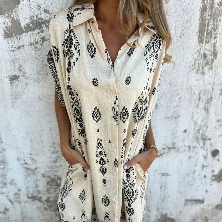 SOFIA ROSSI PARIS | Classic robe en coton lin imprimé
