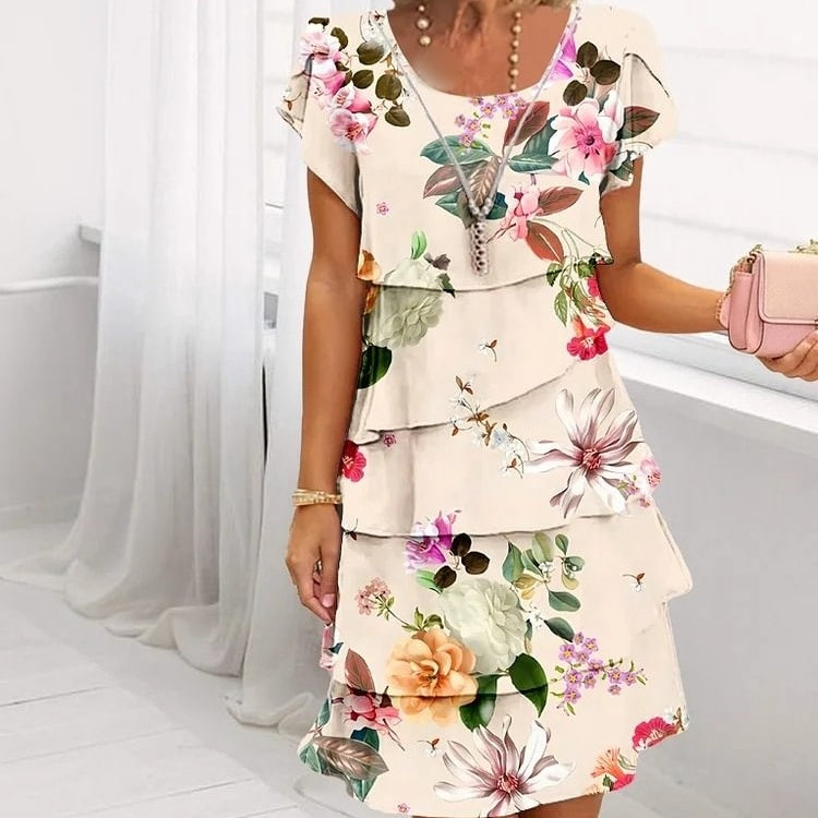 Jusqu'à 50 % de réduction! | Robe en cascade à imprimé floral multi-végétal