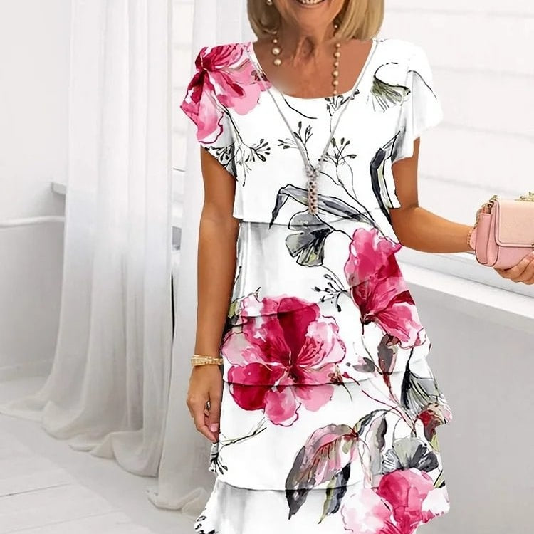 Jusqu'à 50 % de réduction! | Robe en cascade à imprimé floral multi-végétal