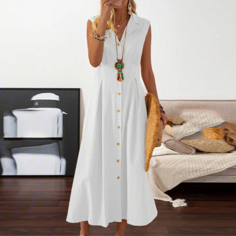 Vintage Solid Colour Cotton and Linen A-line Dress