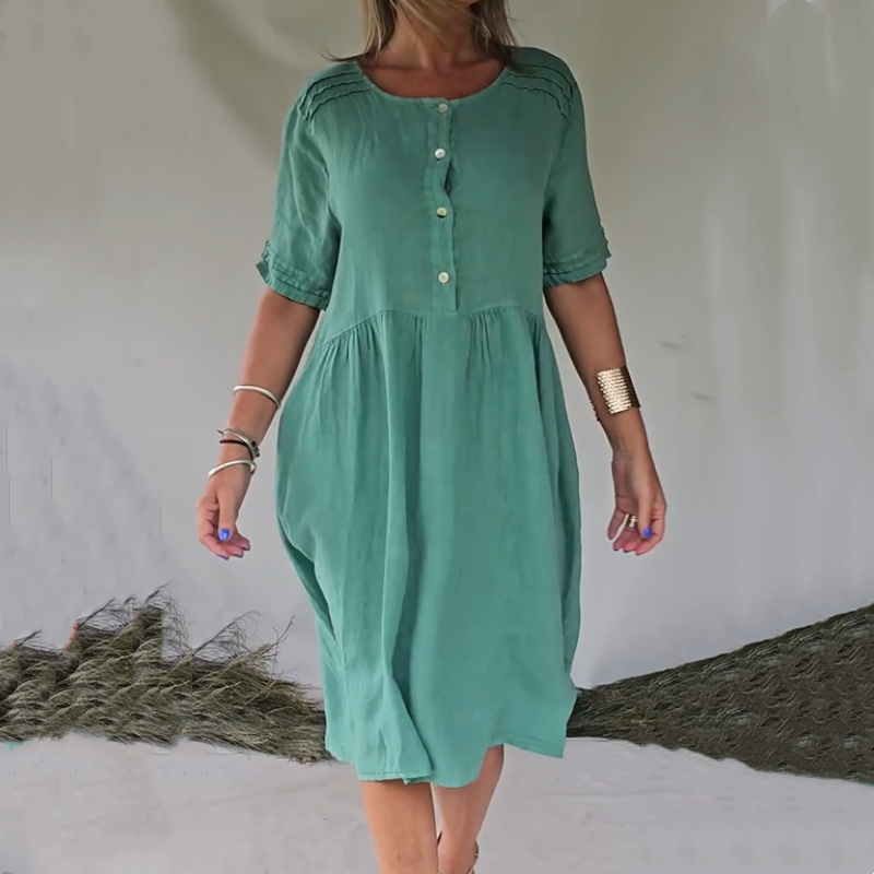 Robe à manches courtes en coton et lin de style rétro