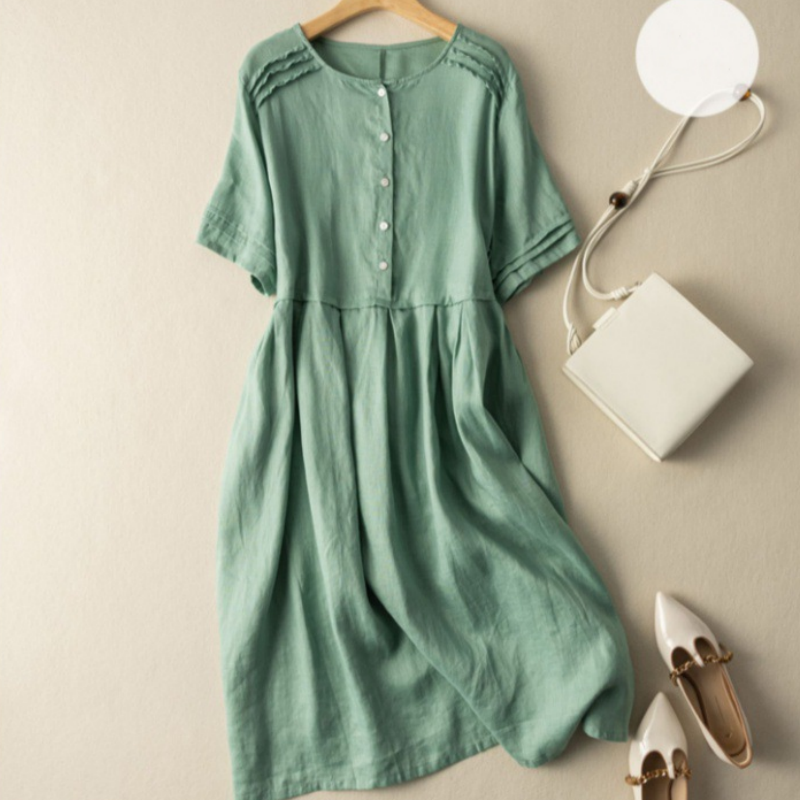 Robe à manches courtes en coton et lin de style rétro