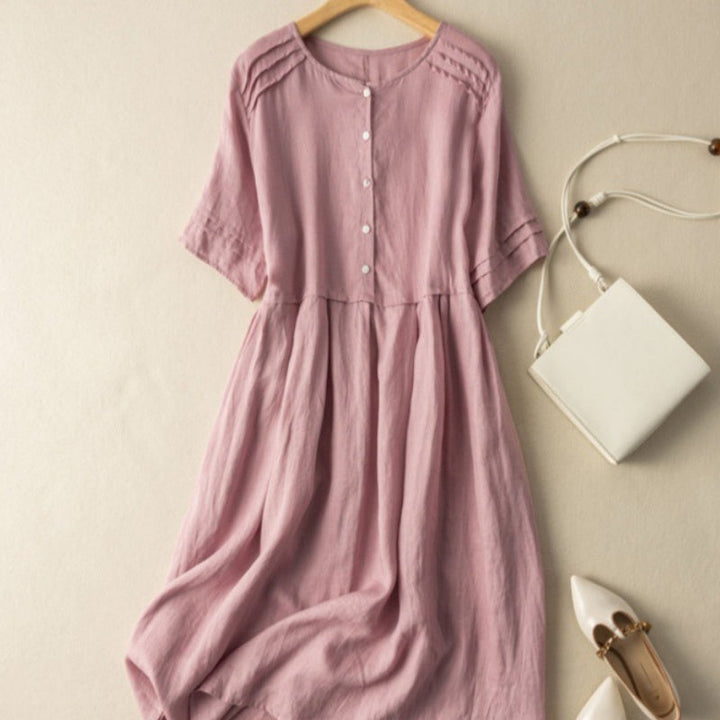 Robe à manches courtes en coton et lin de style rétro