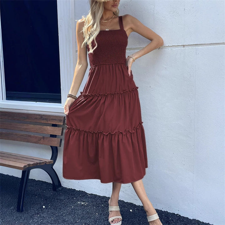 Robe extensible de couleur unie pour femme