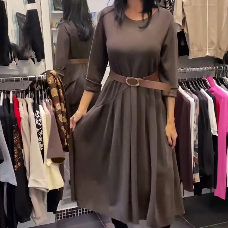 Robe décontractée à encolure ronde, couleur unie