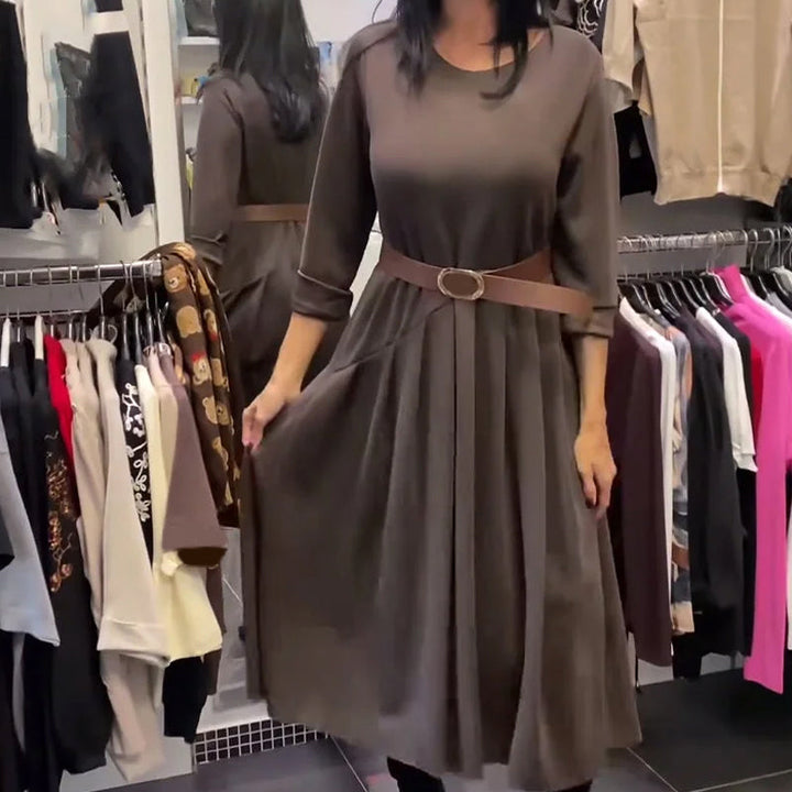 Robe décontractée à encolure ronde, couleur unie