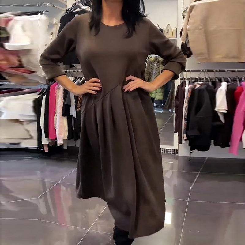 Robe décontractée à encolure ronde, couleur unie