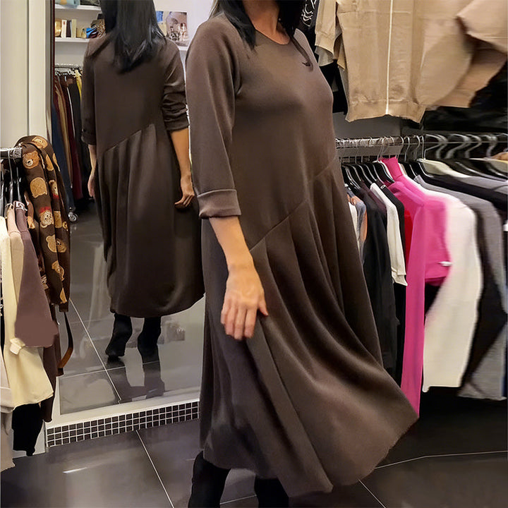 Robe décontractée à encolure ronde, couleur unie