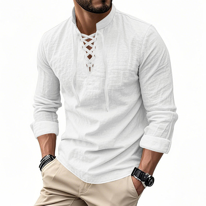 OLIVIER ROSSI PARIS | T-shirt vintage pour homme en lin, col en V, style pirate médiéval, viking gothique, manches longues