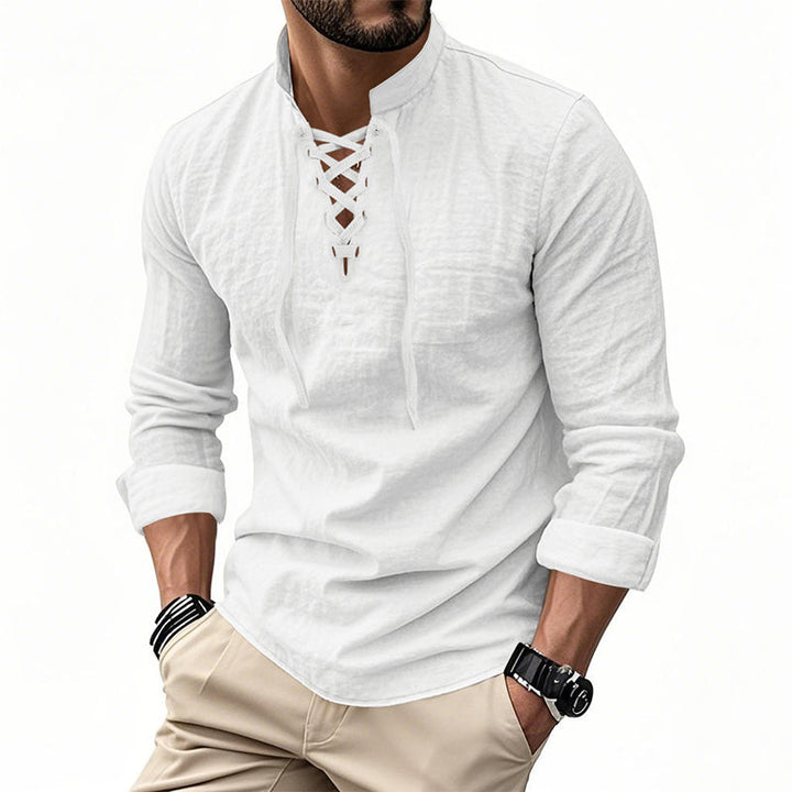 OLIVIER ROSSI PARIS | T-shirt vintage pour homme en lin, col en V, style pirate médiéval, viking gothique, manches longues