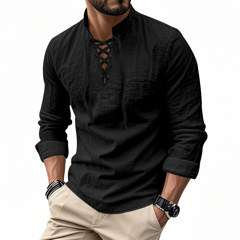 OLIVIER ROSSI PARIS | T-shirt vintage pour homme en lin, col en V, style pirate médiéval, viking gothique, manches longues