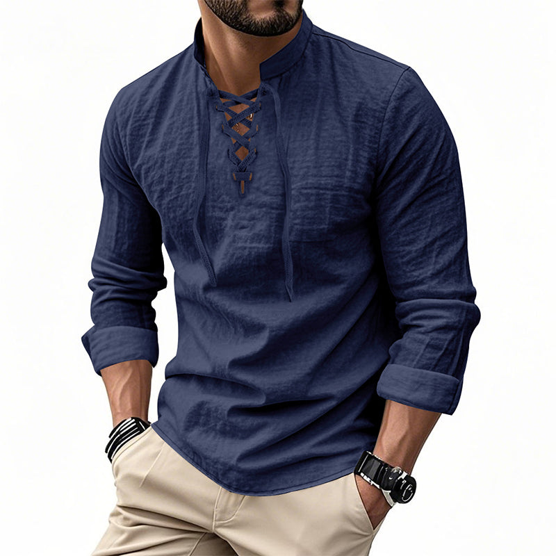 OLIVIER ROSSI PARIS | T-shirt vintage pour homme en lin, col en V, style pirate médiéval, viking gothique, manches longues