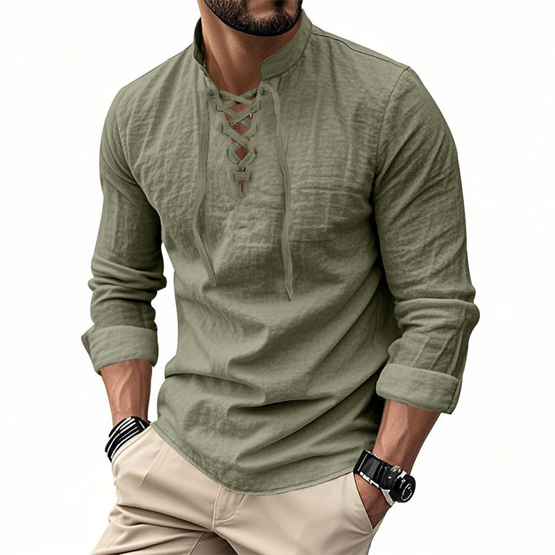 OLIVIER ROSSI PARIS | T-shirt vintage pour homme en lin, col en V, style pirate médiéval, viking gothique, manches longues