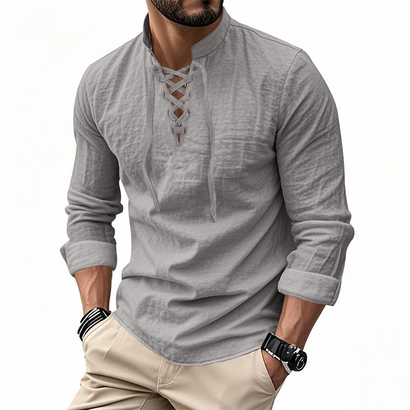 OLIVIER ROSSI PARIS | T-shirt vintage pour homme en lin, col en V, style pirate médiéval, viking gothique, manches longues