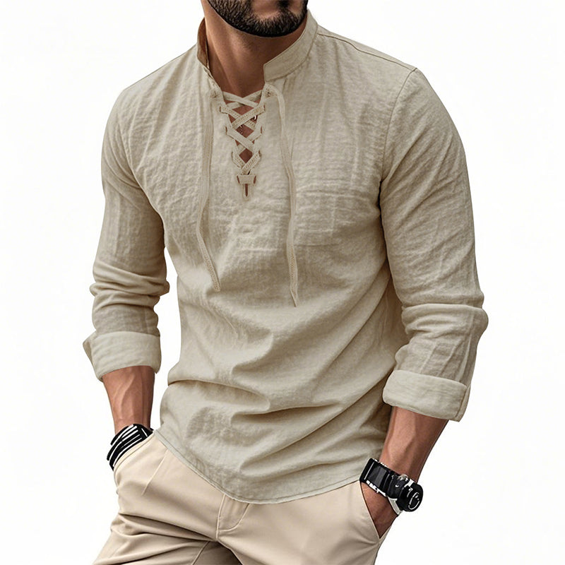 OLIVIER ROSSI PARIS | T-shirt vintage pour homme en lin, col en V, style pirate médiéval, viking gothique, manches longues