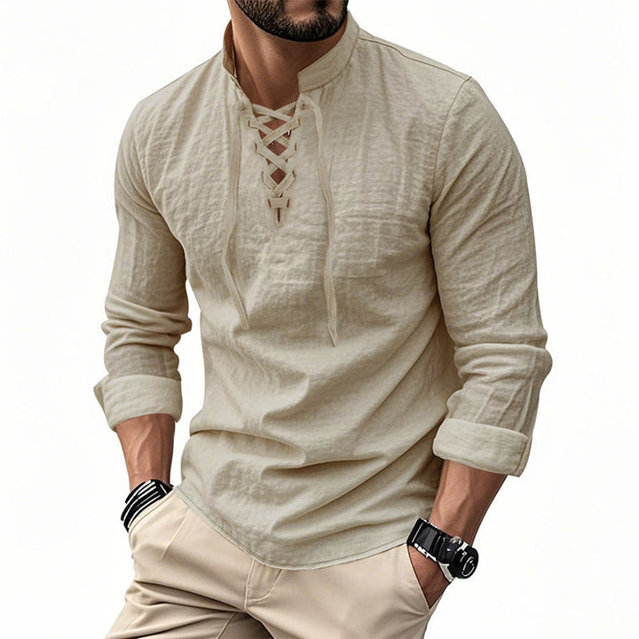 OLIVIER ROSSI PARIS | T-shirt vintage pour homme en lin, col en V, style pirate médiéval, viking gothique, manches longues