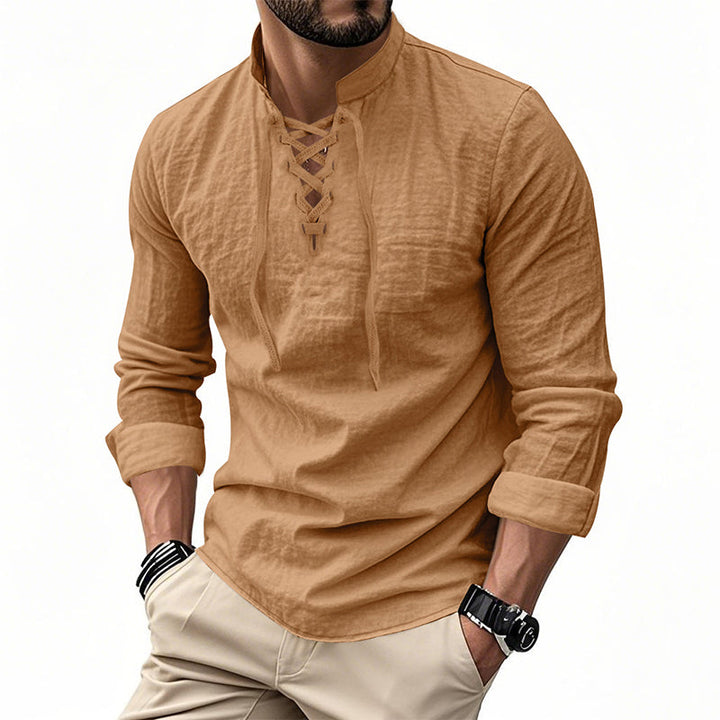 OLIVIER ROSSI PARIS | T-shirt vintage pour homme en lin, col en V, style pirate médiéval, viking gothique, manches longues