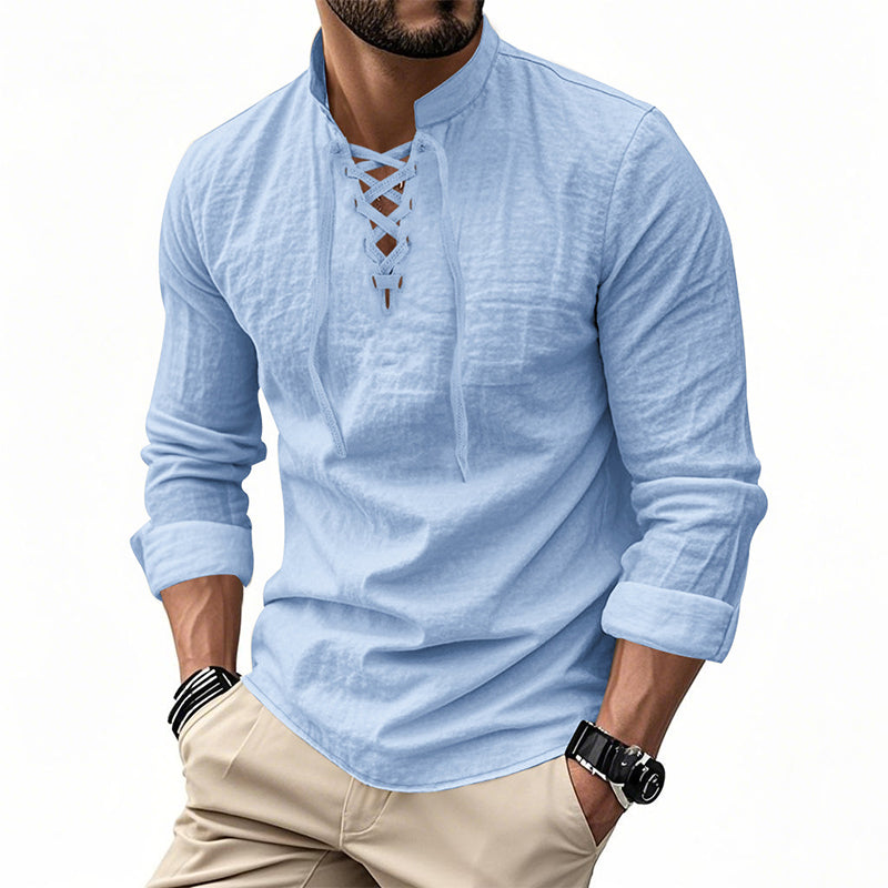 OLIVIER ROSSI PARIS | T-shirt vintage pour homme en lin, col en V, style pirate médiéval, viking gothique, manches longues