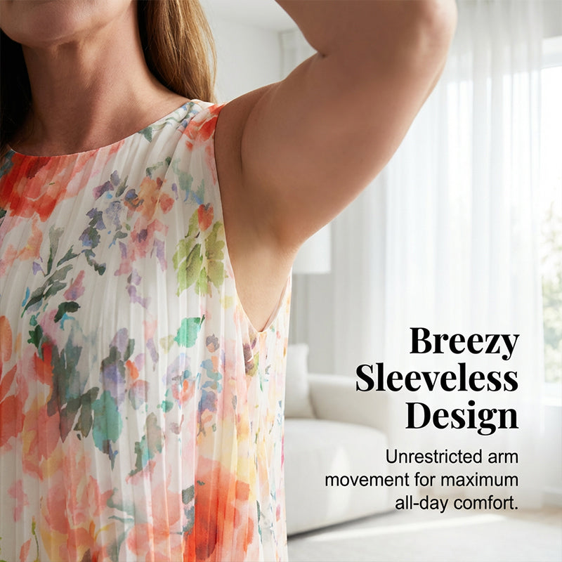 Offre spéciale : 56 % de réduction | Robe sans manches plissée à imprimé floral pour femme