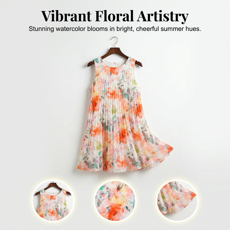 Offre spéciale : 56 % de réduction | Robe sans manches plissée à imprimé floral pour femme