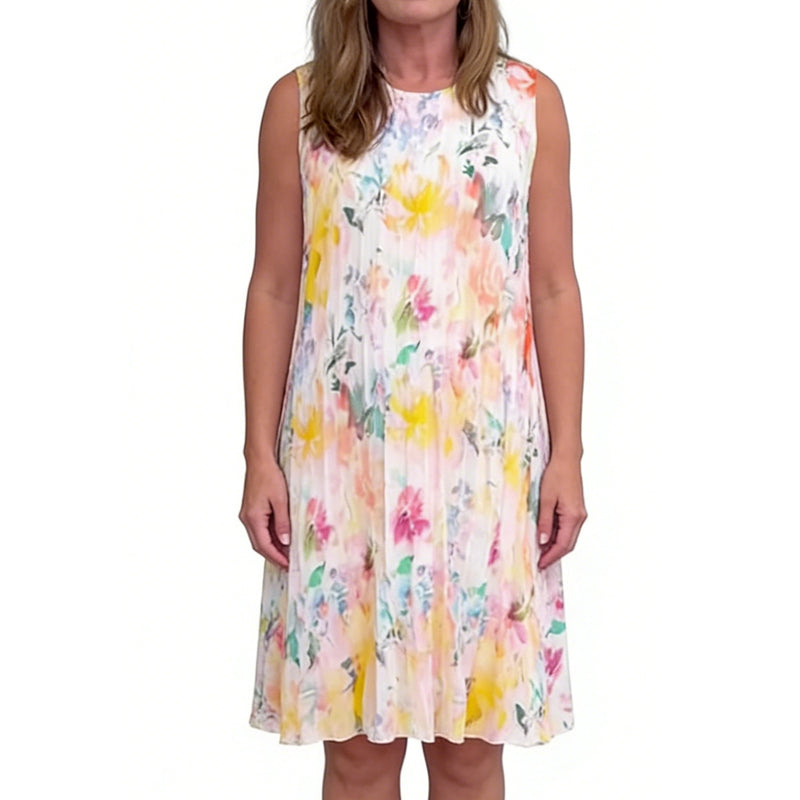 Offre spéciale : 56 % de réduction | Robe sans manches plissée à imprimé floral pour femme